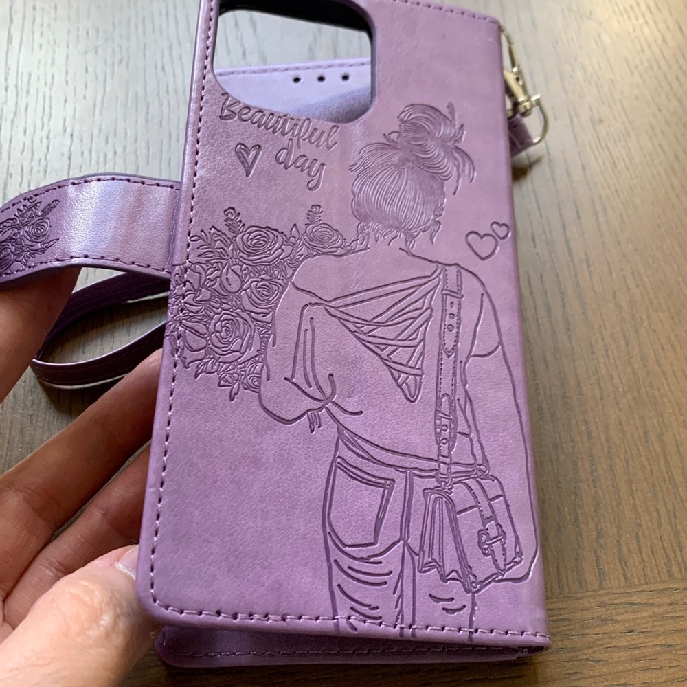 3/$15 NWOT Purple iPhone Wallet Case with Wrist Strap -fits iPhone 14 Pro Max - Picture 3 of 5
